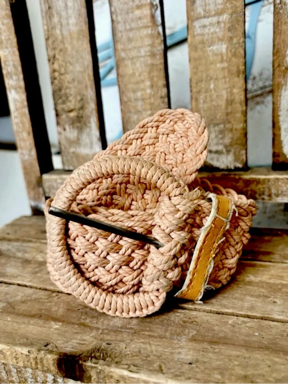 Vintage Peach Woven Braided Belt Woven Boho 90s Sz M 42”
